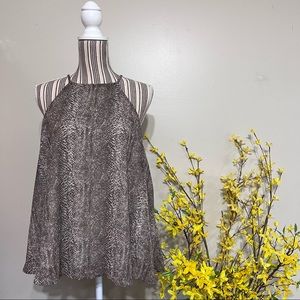By Together Halter Style Flowy Brown Tones Snake Skin Blouse - Size Large